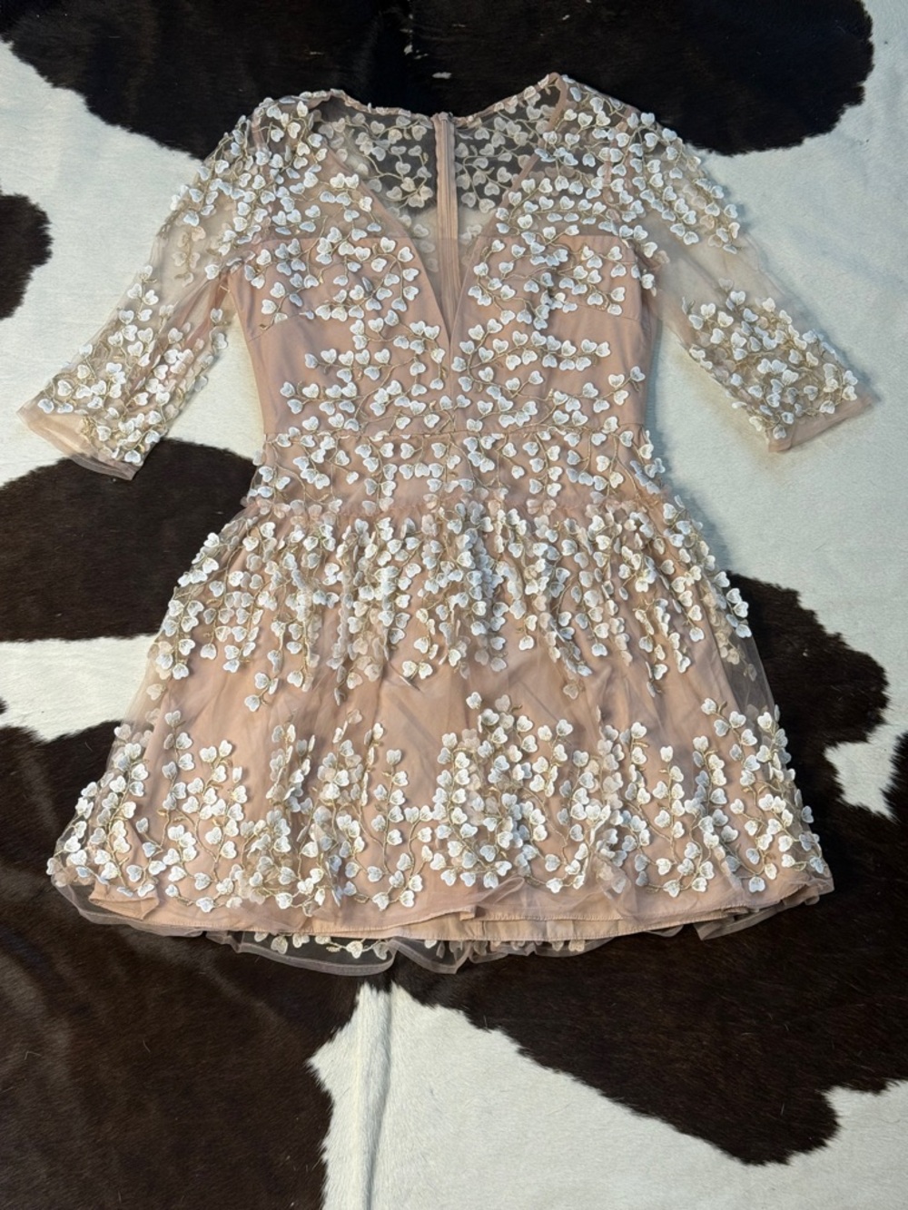 Women’s BCBG Maxazria Blush Pink Floral Appliqué Tulle Dress